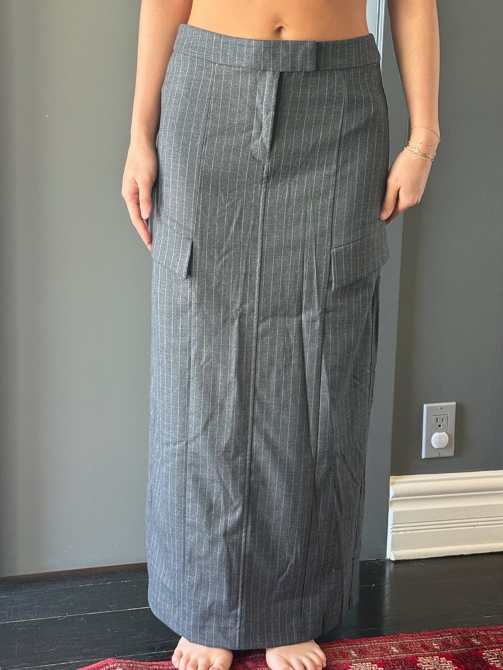 Bec & Bridge Charcoal Pinstripe Maxi Skirt